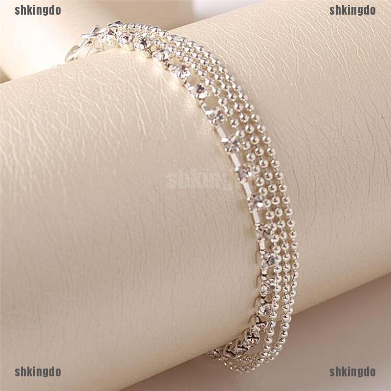 Lắc Chân Nhiều Lớp Đính Đá Pha Lê Quyến Rũ