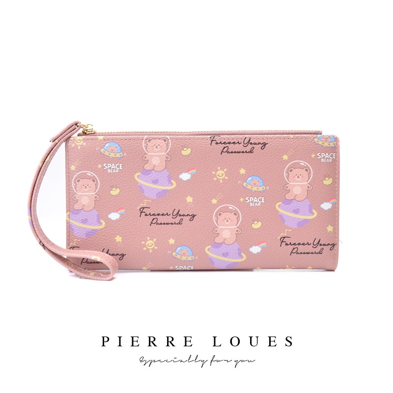 Ví Pierre loues gấp làm hai khóa kéo họa tiết gấu dễ thương đựng thẻ