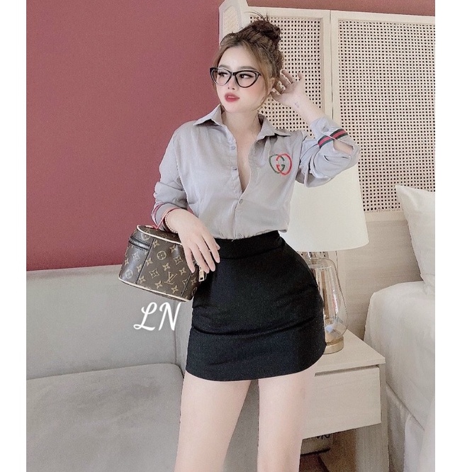 Áo sơ mi lụa công sở cổ đức thêu logo _ Áo sơ mi nữ