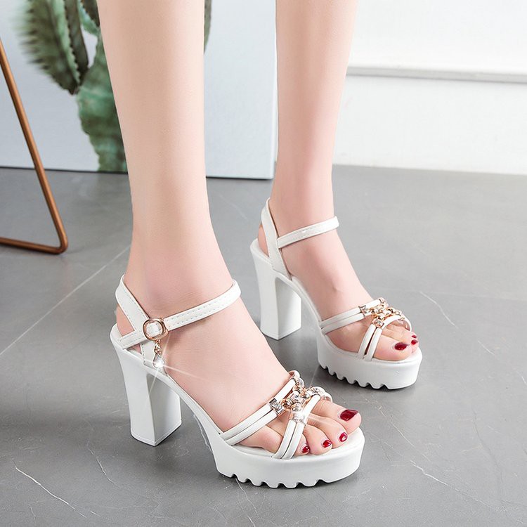 ❀❐❣Summer new hat Tiangao nightclub sandals model catwalk performance art test etiquette thick heel waterproof platform super high heels