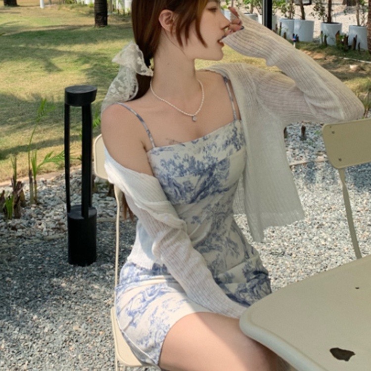 Đầm PERTY hai dây ôm vừa vặn họa tiết hoa phong cách Hàn Quốc thời trang mùa hè mới quyến rũ dành cho nữ