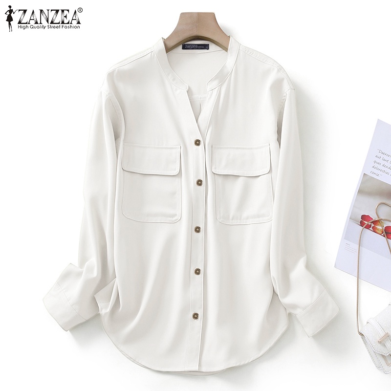 Zanzea Áo Sơ Mi Tay Dài Cổ Chữ V Phong Cách Vintage Dành Cho Nữ