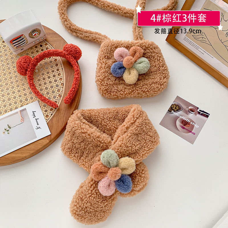 Bộ 3 chiếc khăn nhung cho bé gái mùa thu và mùa đông phong cách Hàn Quốc dễ thương túi xách trẻ em túi đeo chéo bé yếm h