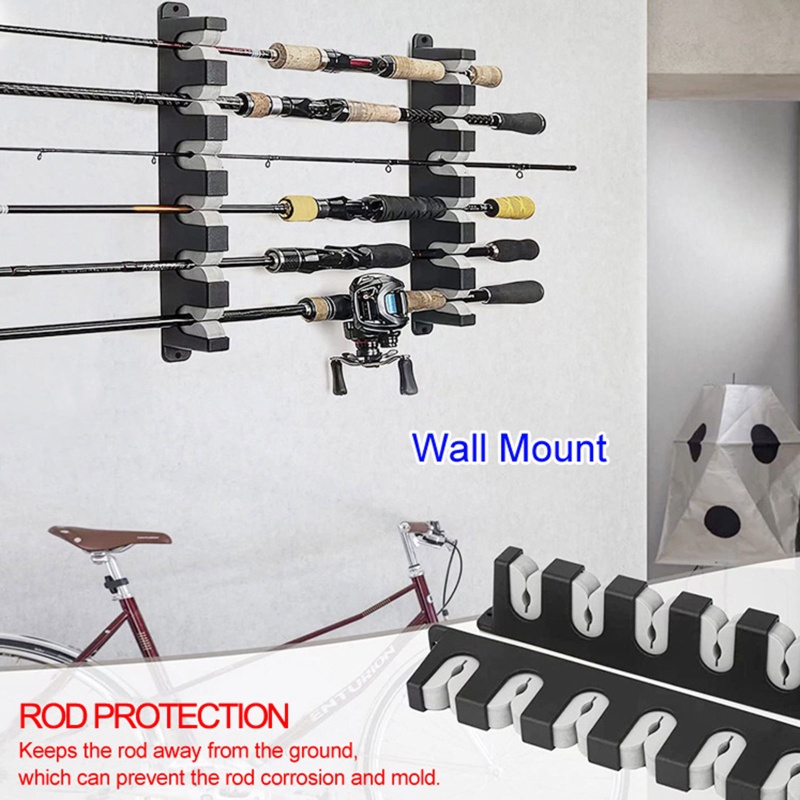 Giá Đỡ Cần Câu Cá Gắn Tường 6 Rãnh Dễ Lắp Đặt Tiện Dụng Cho Gara/Gara