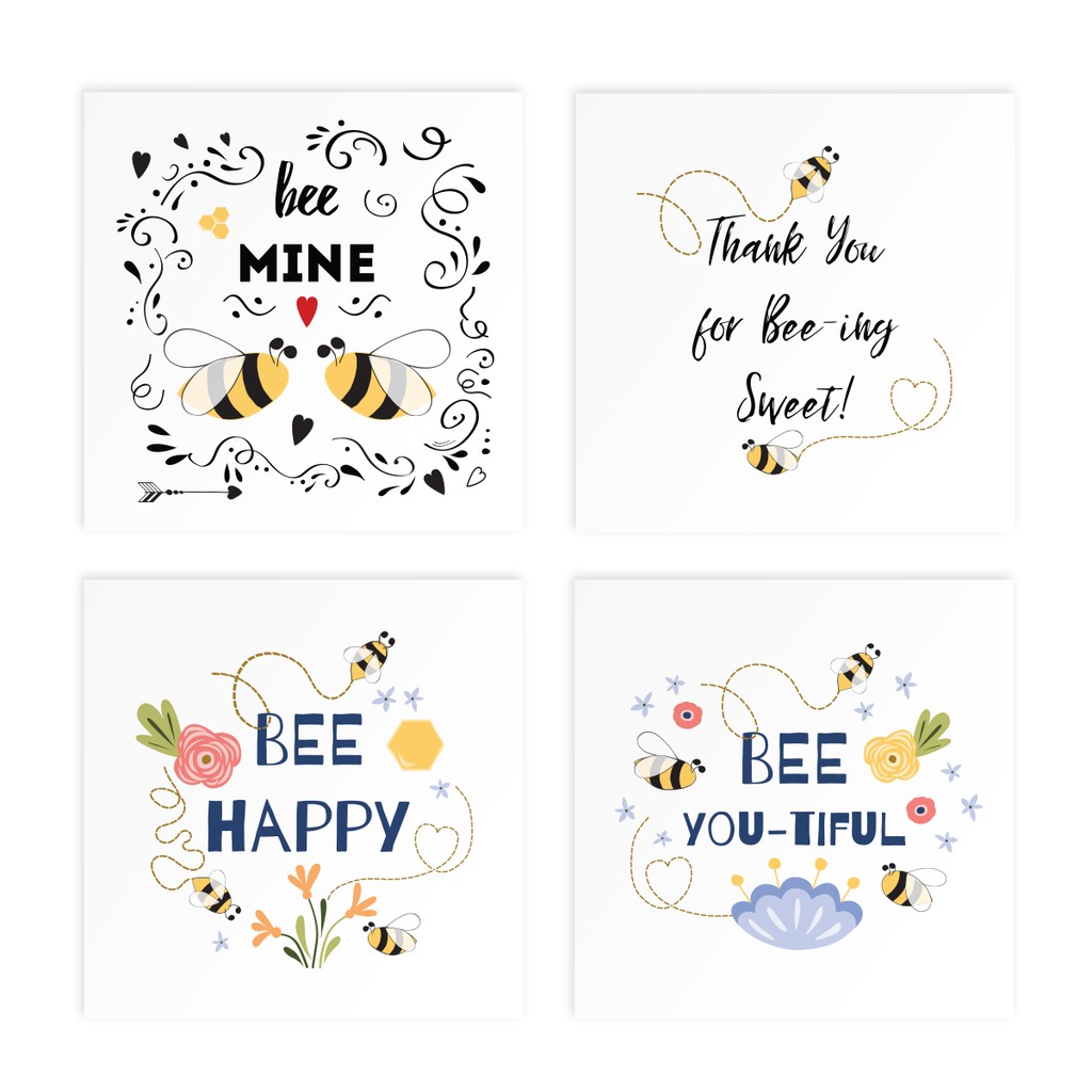 Bộ 4 thiệp vuông 12cm SDstationery LET IT BEE chúc mừng, tình bạn, tình yêu, sinh nhật, truyền cảm hứng, động viên