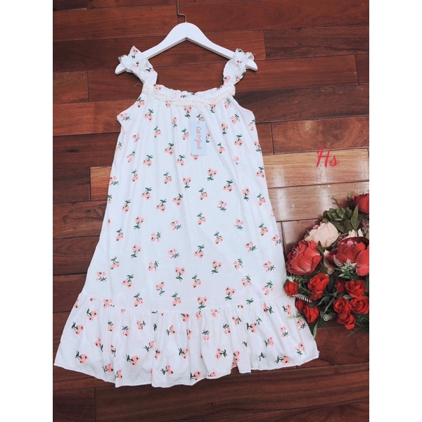 Váy 2 dây yếm đuôi cá rộng qua gối viền ren hoa nhí, có size S-XL và có ảnh video thật