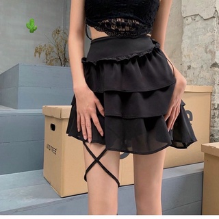 Chân váy voan ngắn 3 tầng kèm dây ren dài cột đùi