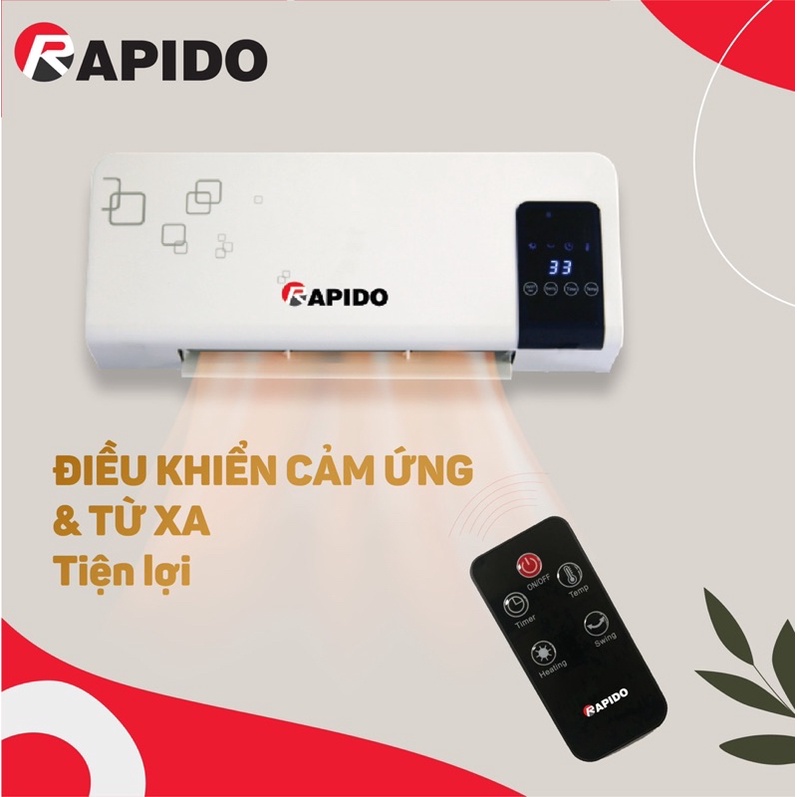 Máy sưởi gốm RAPIDO RCH2000D điều khiển từ xa BH chính hãng 12 tháng