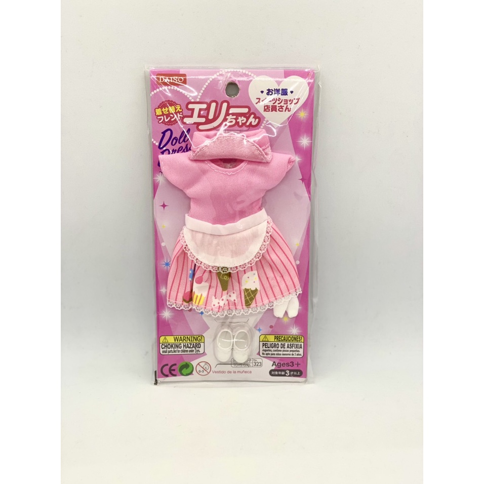 Daiso Đồ Chơi Trang Phục Cho Búp Bê Set Đầm Hồng/ Xanh Dương &amp; Giày