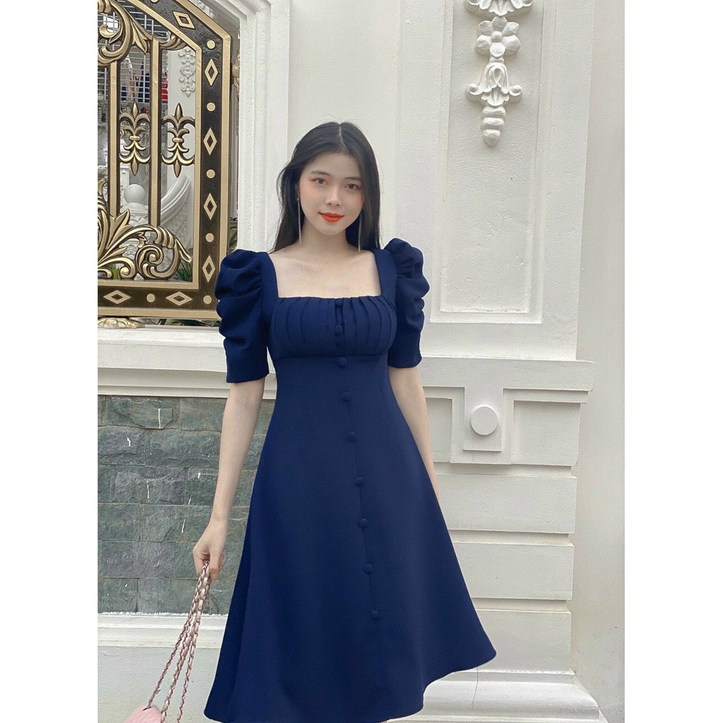 đầm xòe tay phồng xếp li ngực