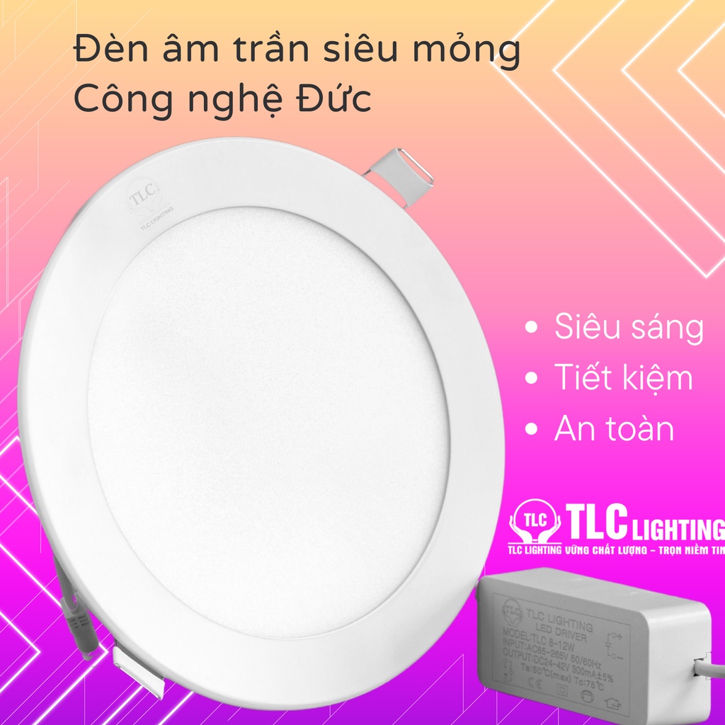 Đèn LED âm trần mỏng 6W 9W 12W 18W hình tròn, Đền gắn tường siêu sáng,tiết kiệm điện chống lóa, Bảo hành chính hãng TLC