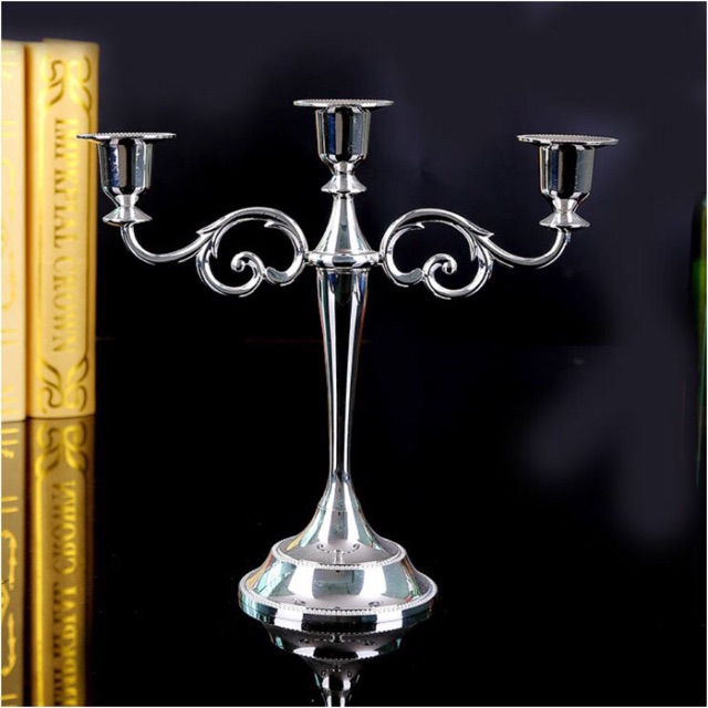 Chân nến ba tay mạ bạc 27cm