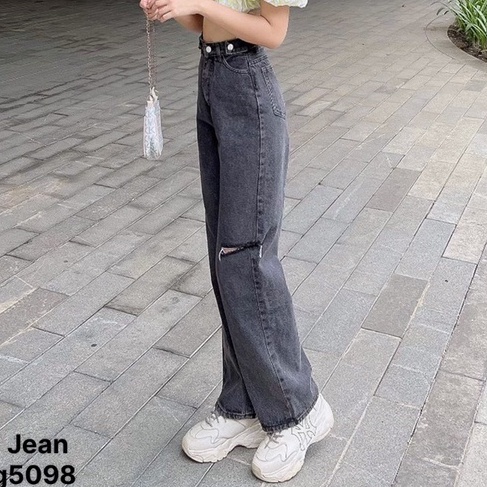 [VIDEO+FREESHIP ] QUẦN JEANS ỐNG RỘNG NỮ LƯNG CAO CẠP CHỈNH RÁCH BE TRÁI GIỮA MÀU XÁM NHẠT LAI CUỐN MỀM MỊN NITIQC