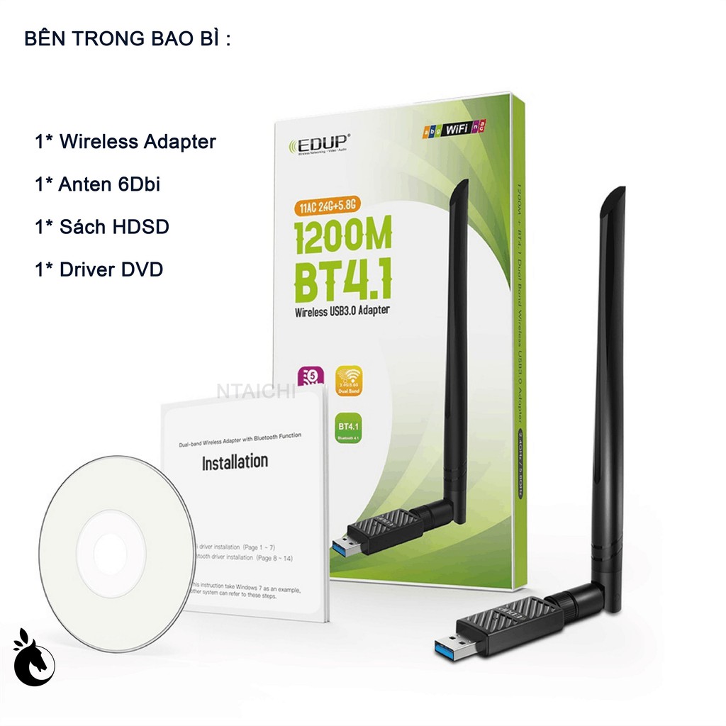 Card Mạng USB 3.0 1200Mbps EDUP EP-AC1690 ,Chipset Realtek , Thu WIFI + Bluetooth (2-in-1) | Chuẩn 802.11ac