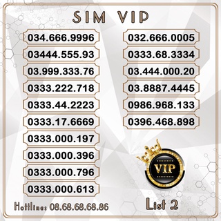 Sim Số Đẹp VIETTEL - Sim Vip List 2, Giá Cực Rẻ, Đăng Ký Gói V120N - HỖ TRỢ ĐĂNG KÝ CHÍNH CHỦ