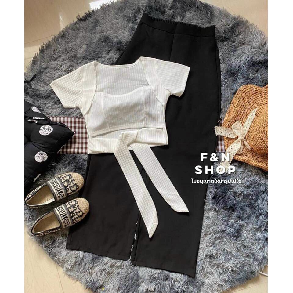 Set bộ phối áo cột nơ quần ống rộng dễ thương cho nàng dạo phố đi chơi LP Fashion