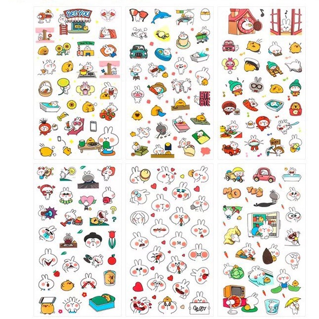 Set 6 sticker trang trí cute - Bộ 6 tấm hình dán sticker trang trí nhiều mẫu mèo thỏ gia đình