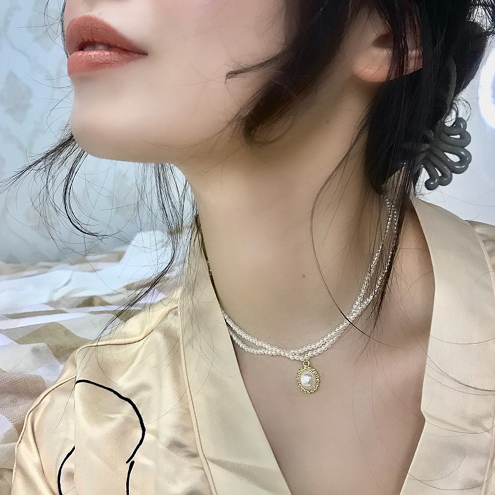 Dây Chuyền Choker Hợp Kim Hai Lớp Kiểu Dáng Thanh Lịch Ngọc Trai Cho Nữ