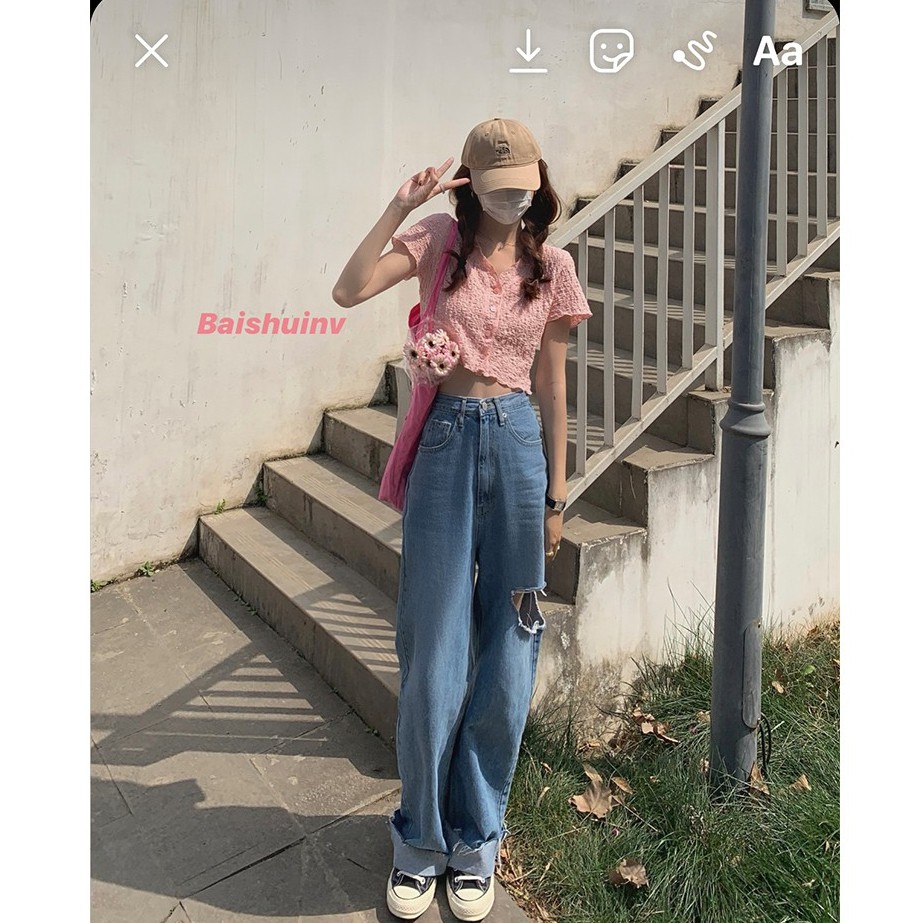 Cocory vn Áo kiểu croptop tay ngắn cổ chữ V cài nút thời trang mùa hè xinh xắn quyến rũ dành cho nữ