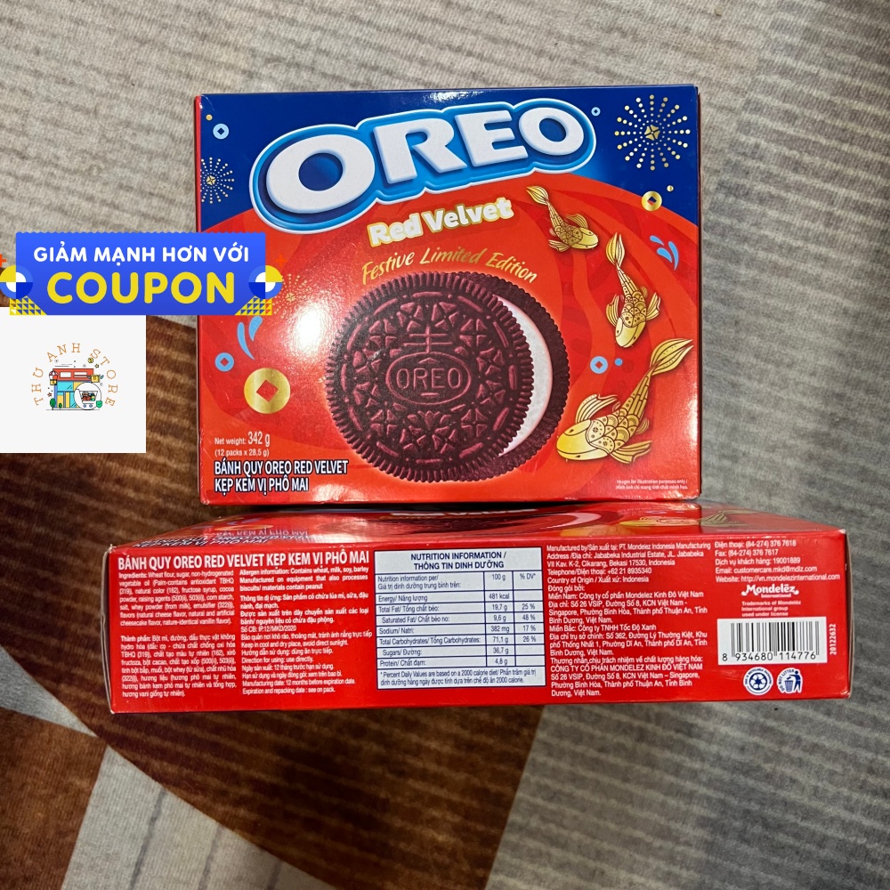 Hộp Bánh quy Oreo Red Velvet vị phô mai 342g Kinhdo phiên bản giới hạn Tết 2022 quà biếu tết