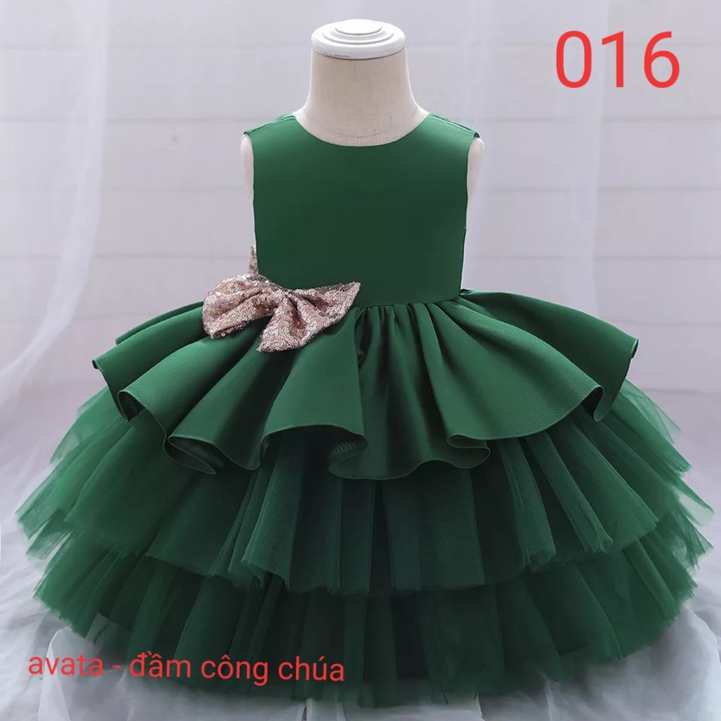đầm công chúa bé gái xanh tầng - váy công chúa trẻ em từ 1 tuổi đến 12 tuổi
