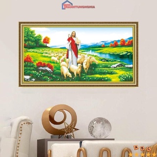 Tranh đính đá VS097 DF2546 (1m42 x 75cm), tranh thêu chữ thập chúa chăn chiên A979 (1m47 x 75cm)