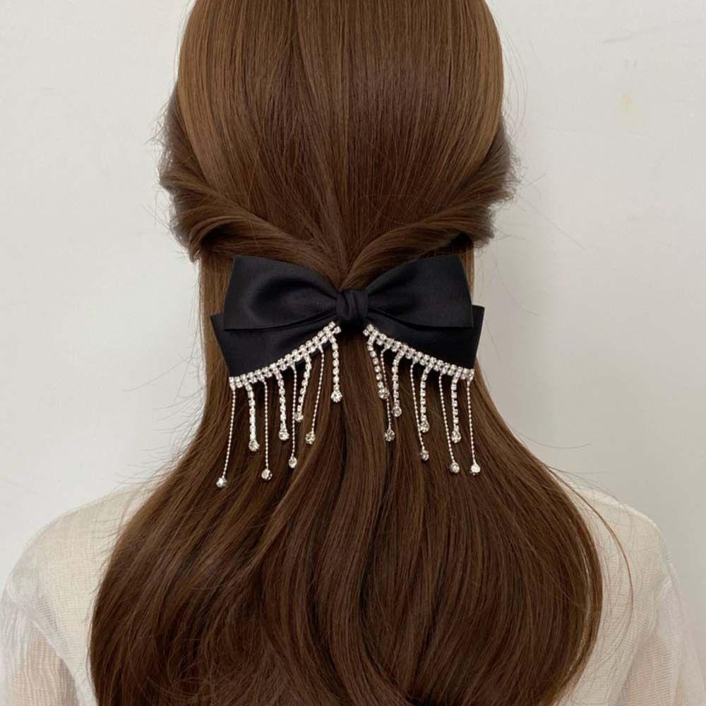 Kẹp Tóc Nơ Tua Rua Màu Trắng Đen Phong Cách Hàn Quốc|Kẹp Tóc Nữ Kiểu Dáng Thời Trang Thanh Lịch