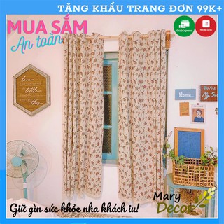 Rèm cửa chống nắng cực đẹp cực rẻ - họa tiết Hoa nhí hồng tím lá xanh R-A09