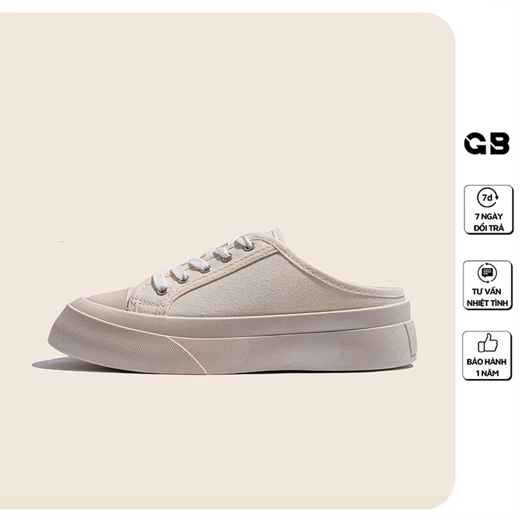 Giày Sục Thể Thao Nữ Giày BOM Sneaker Vải Canvas Đế Cao Bánh Mì Hở Gót 2 Màu Kem Vàng giayBOM GB Classics Mule B1496