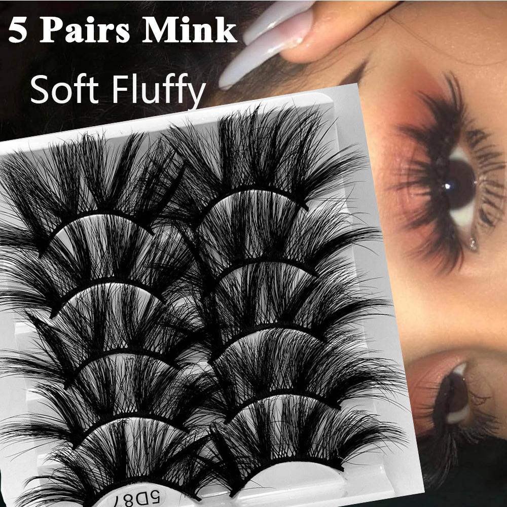 Set 5 Cặp Lông Mi Giả 5D Dày Dặn Nối Dài Lông Chồn