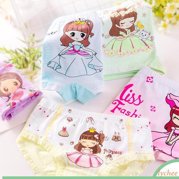 Set 4 Quần Lót cotton Họa Tiết Hoạt Hình Cho Bé Gái