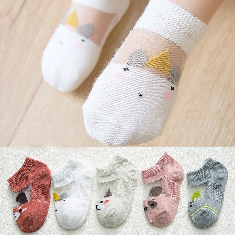 Set 5 đôi tất cotton thoáng khí họa tiết hoạt hình dễ thương thời trang mùa hè cho bé