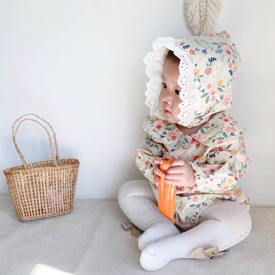 Baby Clothing for Girls Floral Long Sleeve Baby Romper with Hat 2pcs 0-24 Months Newborn Jumpsuit Bodysuit