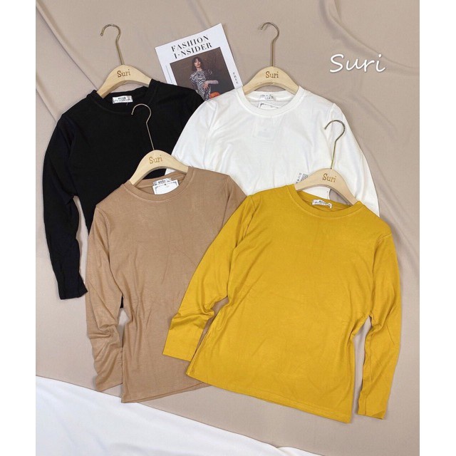 Áo Thun Tay Dài Nữ, Dáng Ôm Body Cổ Tròn Áo Phông Trơn Dáng Ôm Màu Đen/Trắng/Vàng/Hồng T022 | BigBuy360 - bigbuy360.vn