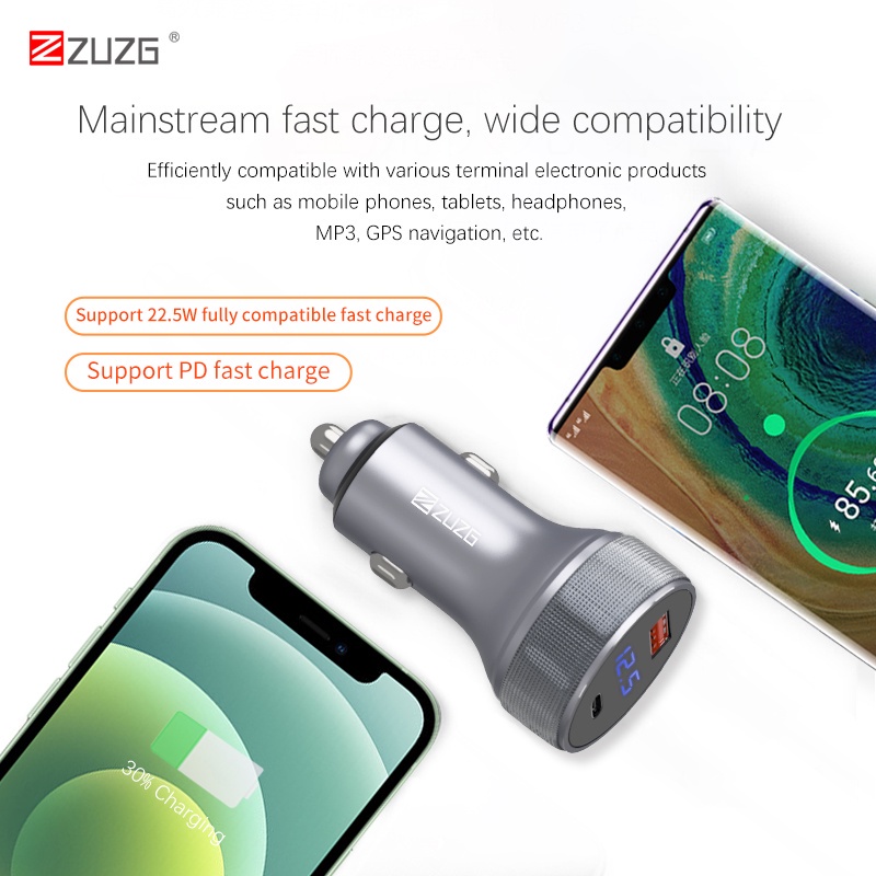 [HOT] Tẩu sạc ô tô sạc nhanh 36W tự điều chỉnh dòng điện 2 cổng USB và type c chính hãng ZUZG C13PD