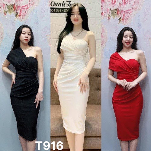 Đầm lệch vai ôm body dáng dài dự tiệc chất liệu umi T916