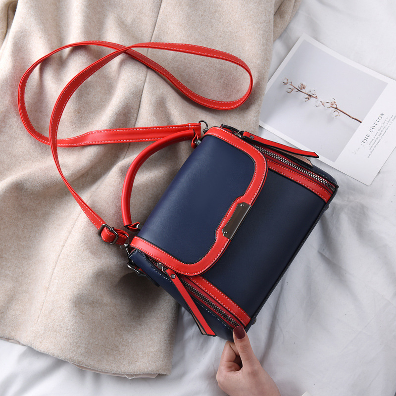 Túi Đeo Vai / Xách Tay Bằng Da PU Chống Mòn Trang Trí Đinh Tán Màu Tương Phản Có Khóa Kéo Thời Trang Cho Nữ