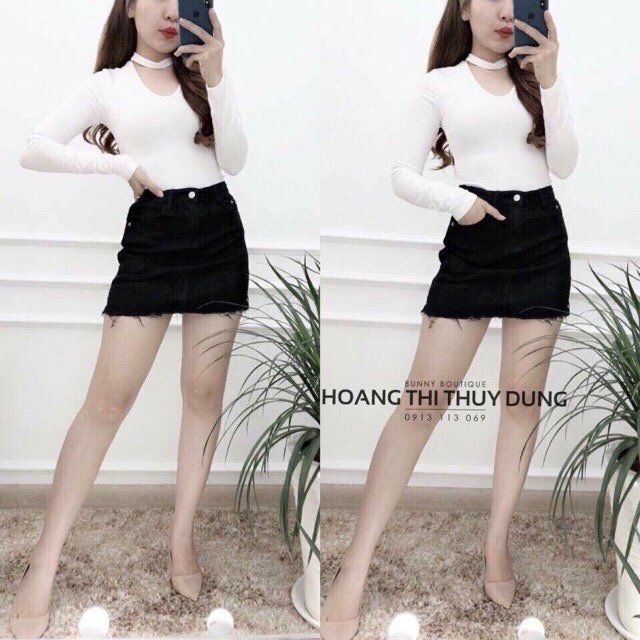Chân váy kaki tua rua gấu