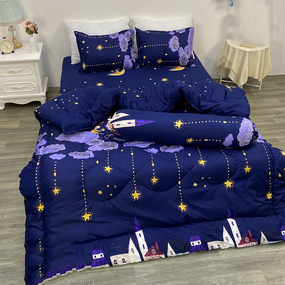 Bộ Ga Gối Poly Cotton Mẫu SAO RƠI | Bộ Drap giường Ga trải giường ( 1 ga + 2 vỏ áo gối ) - ZingZingMart