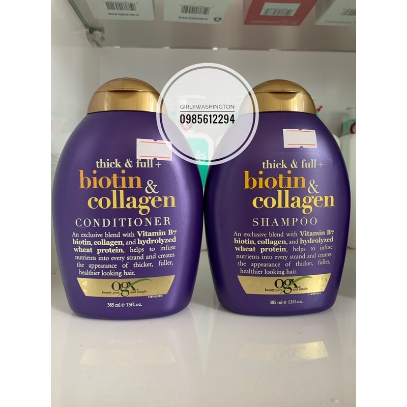 Cặp Dầu Gội Dưỡng Dày Tóc OGX Thick & Full + Biotin & Collagen Shampoo 385ml