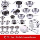 Bộ đồ chơi dụng cụ nhà bếp, xoong nồi, bát, đĩa.. 40 chi tiết inox cao cấp cho bé học làm đầu bếp