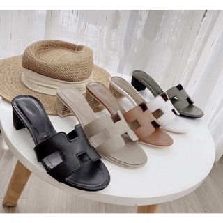 Guốc da lì sần chữ h gót 5cm hàng vnxk