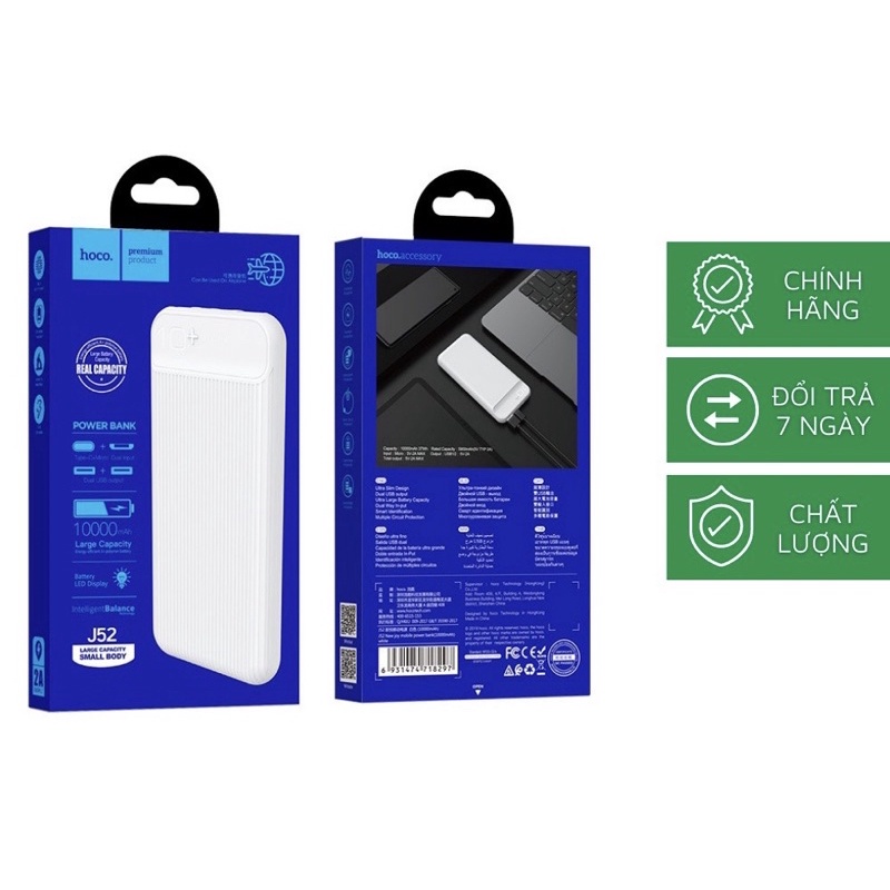 Sạc Dự Phòng Hoco J52 Bản Nâng Cấp 10000mAh - 20000mAh Siêu Mỏng Sạc 2 Thiết Bị Cùng Lúc