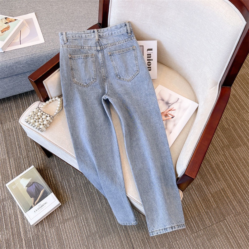 Quần Jean Dài Lưng Cao Co Giãn Tốt Phối Rách Cá Tính