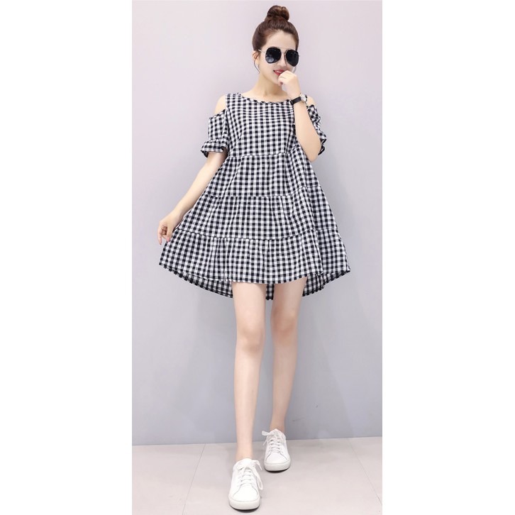 Đầm sọc caro dáng babydoll dễ thương [hàng y hình] 167