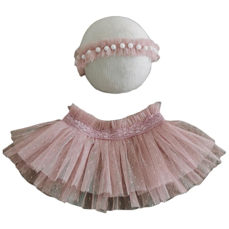 Bộ Phụ Kiện Váy Ren Đính Ngọc Trai Dùng Chụp Ảnh Cho Bé Sơ Sinh