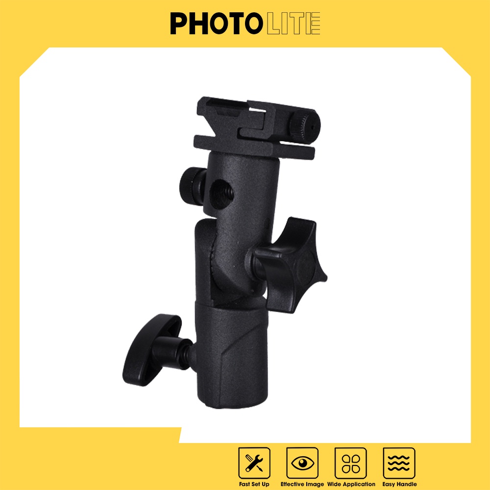 Đế gá gắn flash cầm tay Photolite PA176 vào chân đèn thân kim loại có lỗ để gắn ô tản sáng