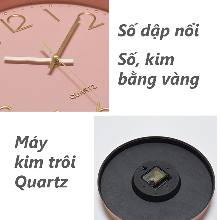 Đồng hồ treo tường Quartz kim trôi cao cấp, số vàng, màu Tiffany (tặng Pin)
