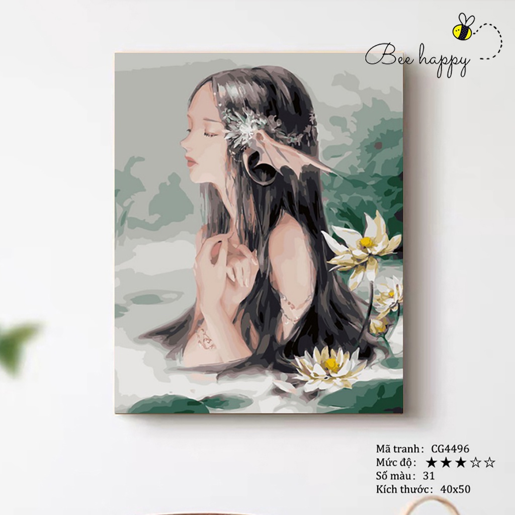 Tranh tô màu theo số Nàng thơ BEE HAPPY cao cấp màu 5ml 2 bộ cọ có sẵn mã CN4496