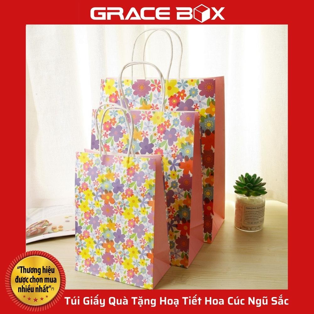 { Giá Sỉ } Túi Giấy Quà Tặng Hoạ Tiết Hoa Cúc Ngũ Sắc Xinh Xắn - Siêu Thị Bao Bì Grace Box